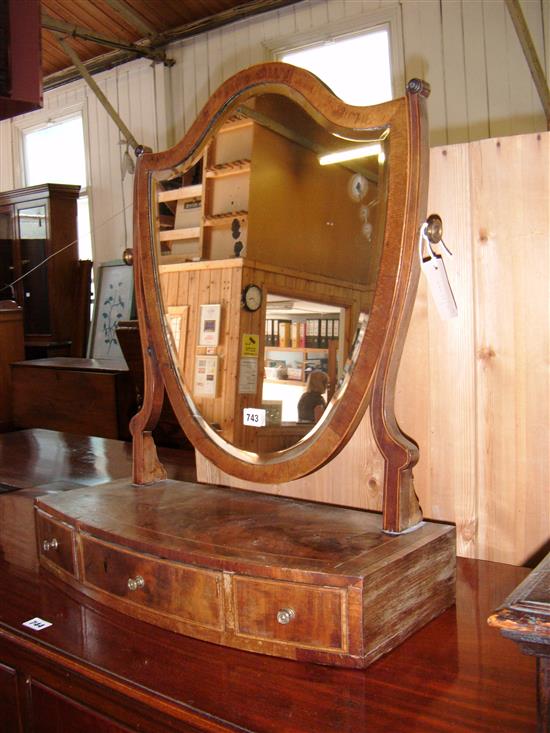 Inlaid mahogany box-frame toilet mirror, with bow-fronted base